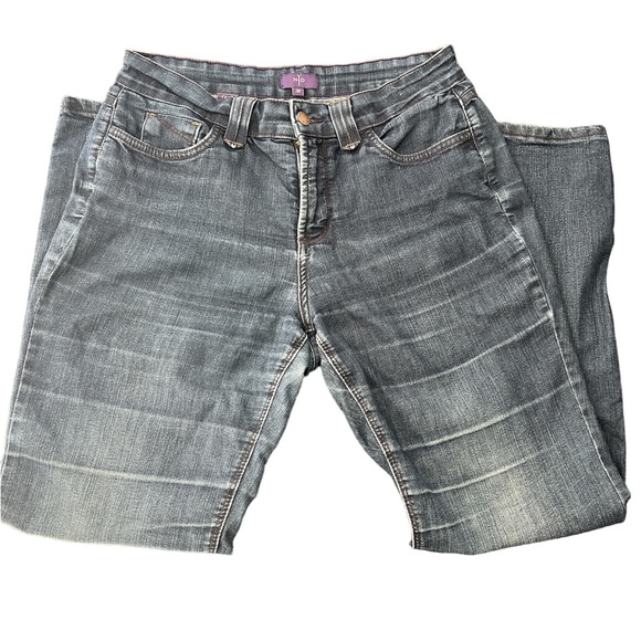 NYDJ Marilyn Straight Jeans DARK WASH distressed naturally SZ 10 EUC - Picture 3 of 13